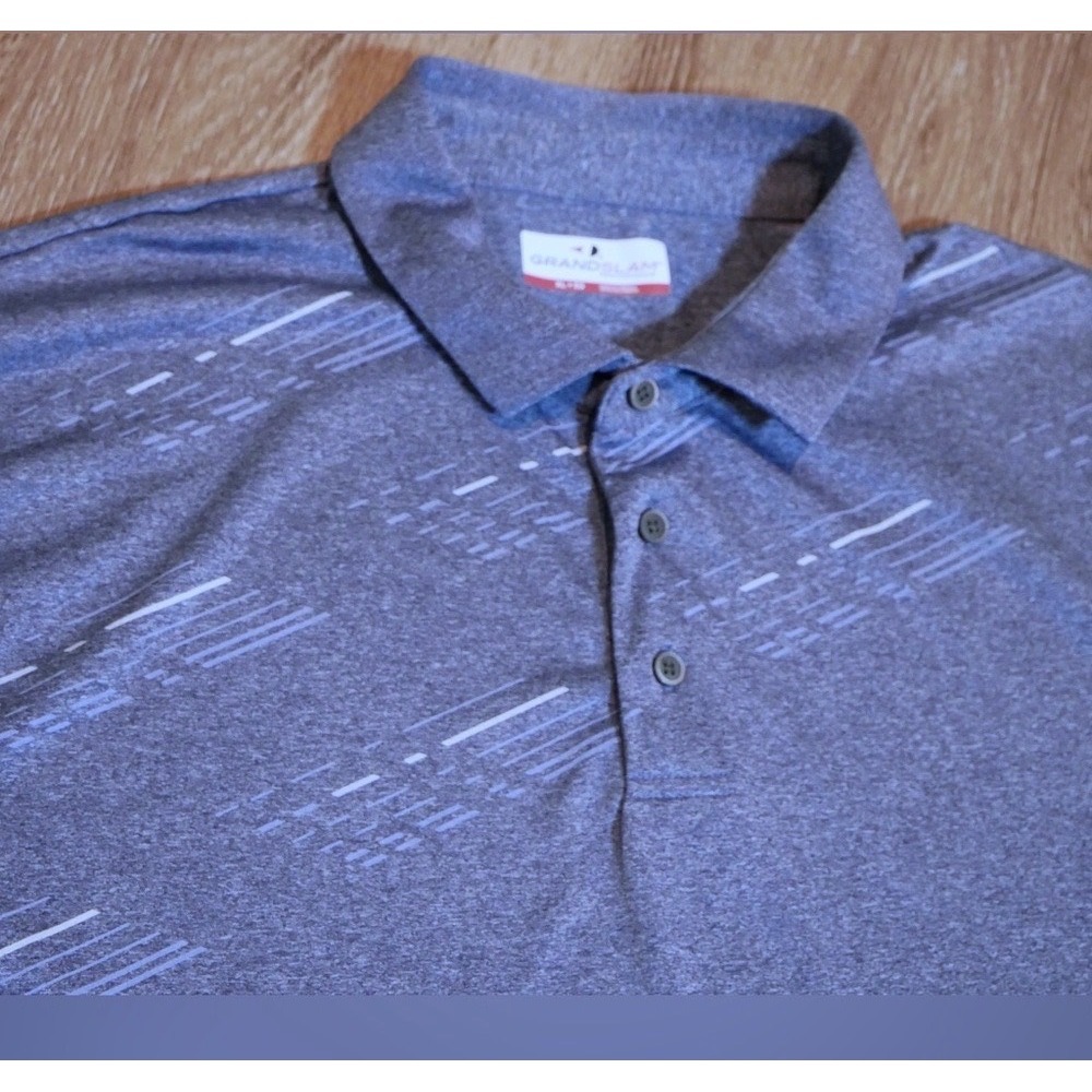 Grand Slam Mens XL‎ Blue Heathered Dash Print Performance Golf Polo Shirt